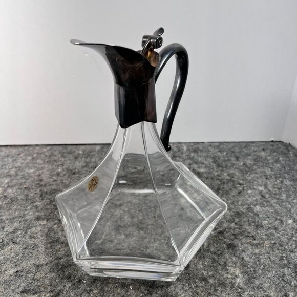 VTG RCR Royal Crystal Rock Hexagonal Decanter Patina Silver Handle & Spout - Picture 7 of 16